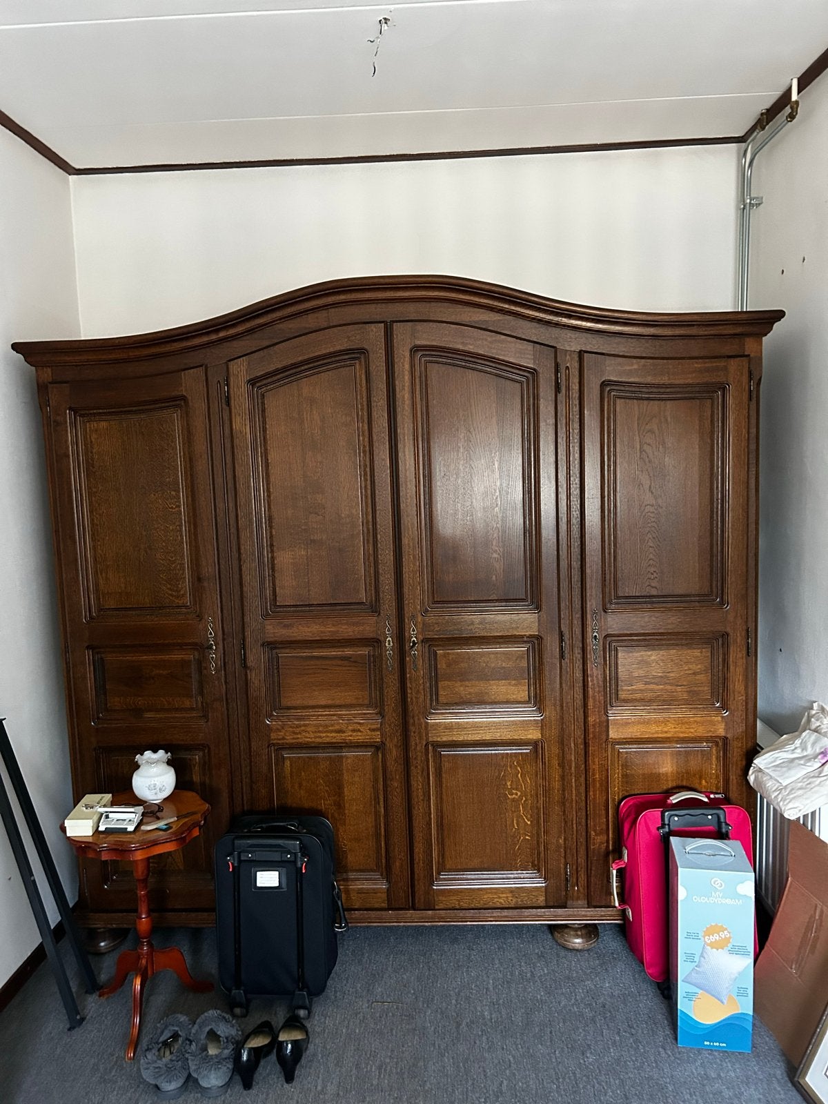 Antieke houten kledingkast met 3 deuren, Antiek en Kunst, Ophalen