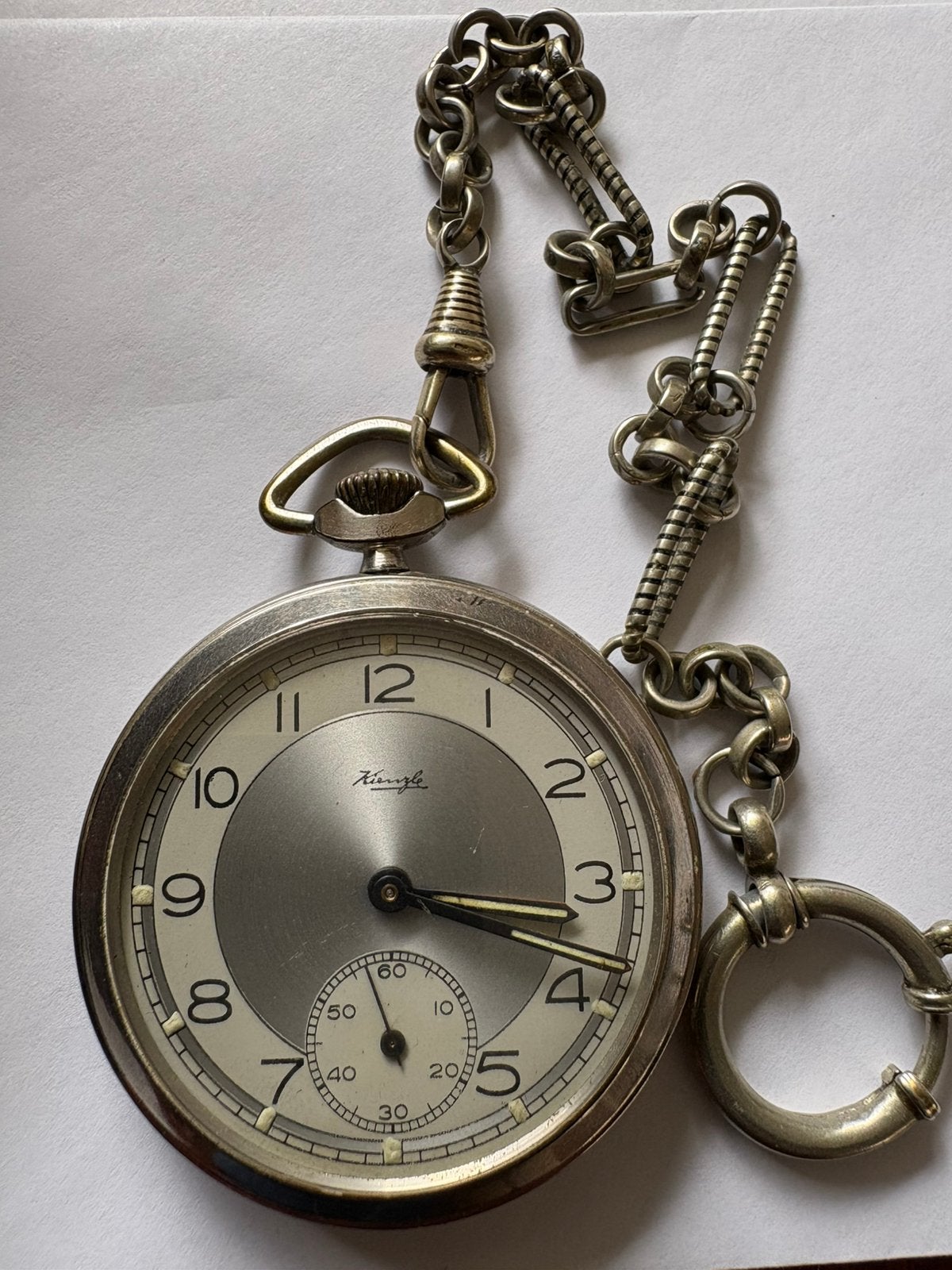 Kienzle chromen heren zakhorloge, Duitsland ca. 1930, Ophalen, Staal, Overige merken, Met ketting