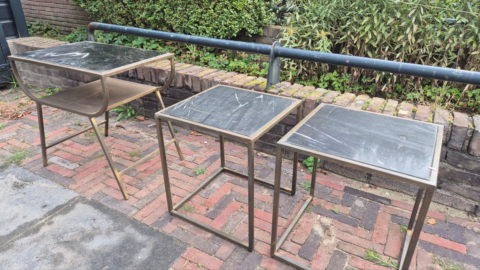 Set van salontafel met 3 bijzettafels met marmerlook blad, Ophalen, Minder dan 45 cm, Gebruikt, Modern, Industrieel