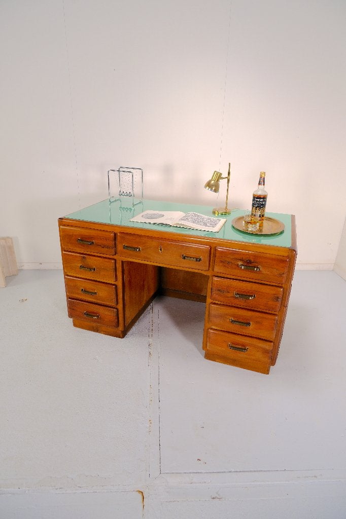 Bureau (Italiaans, vintage, jaren 50), Huis en Inrichting, Bureaus, Ophalen, Met lades, Groen, Gebruikt