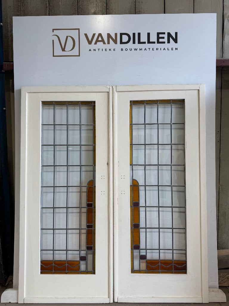 Oude ensuite schuifdeuren glas in lood, Gebruikt, 120 cm of meer, Binnendeur, Ophalen of Verzenden