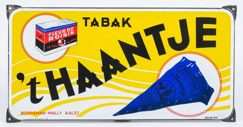 Origineel oud emaille reclamebord - Tabak 't Haantje Aalst, Ophalen of Verzenden, Gebruikt, Reclamebord