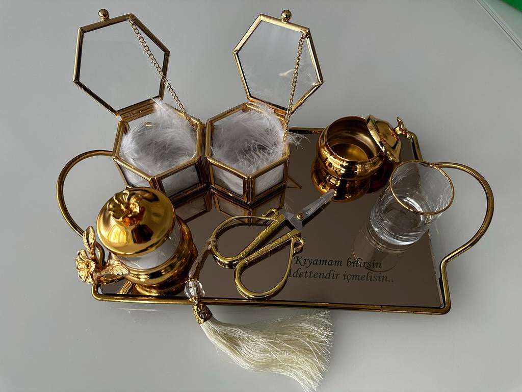 Isteme tepsi / handvraging plateau compleet set, Gebruikt, Ophalen of Verzenden, Oosters, Goud