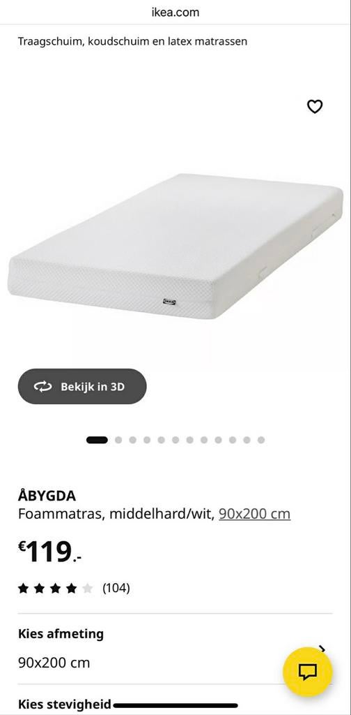 IKEA ÅBYGDA Foammatras, middelhard, 90x200 cm, 90 cm, Eenpersoons, Ophalen of Verzenden, Zo goed als nieuw