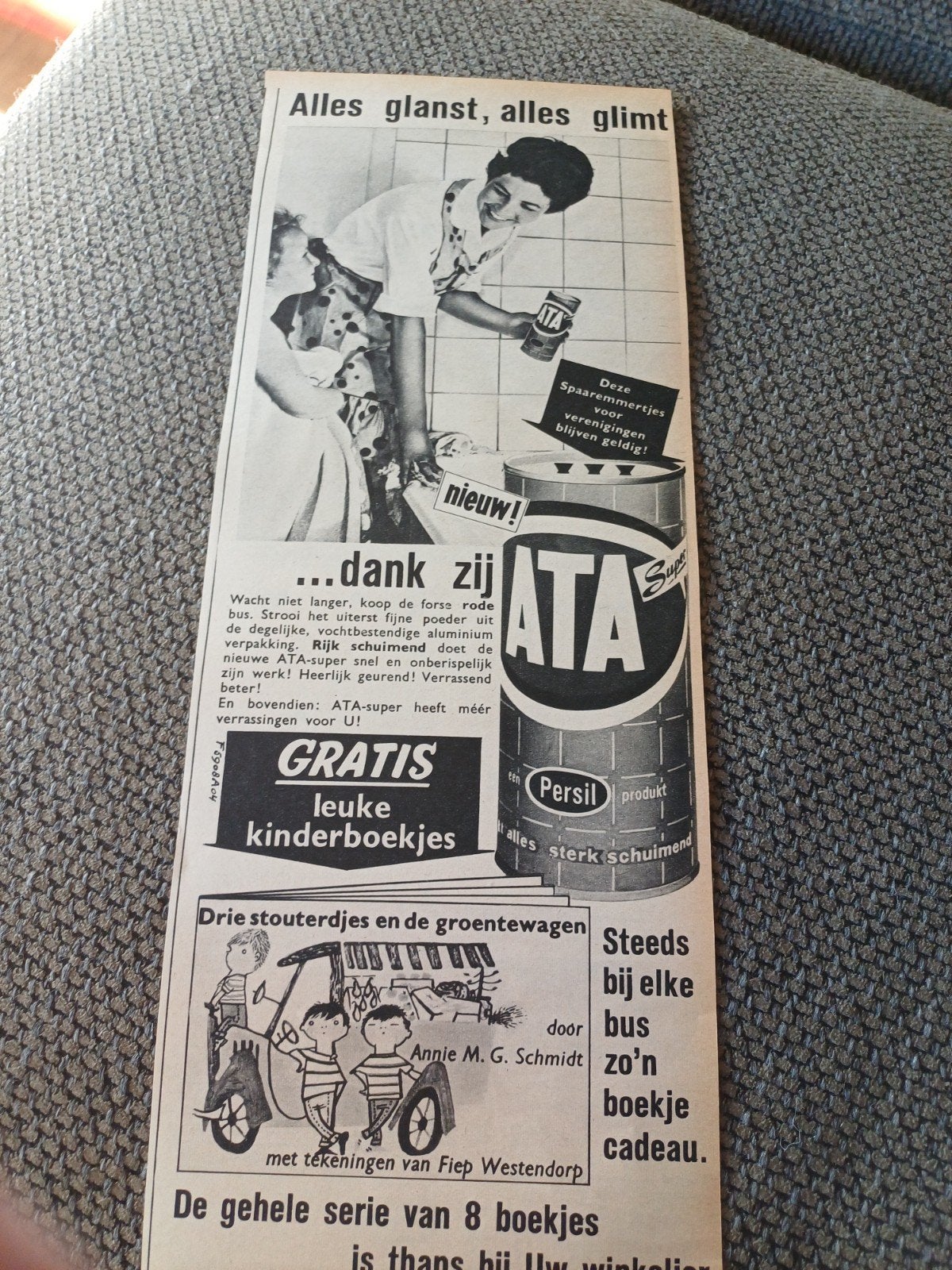 advertentie Ata schuurmiddel 1 Annie M.G Schmidt 1959, Verzamelen, Ophalen of Verzenden, Zo goed als nieuw, Overige typen