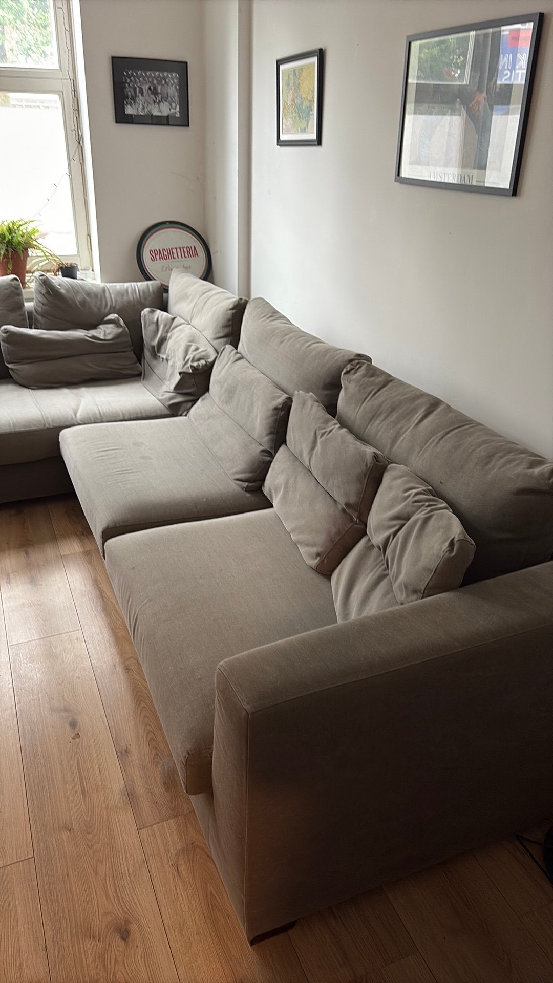 Grote hoekbank grijs, Huis en Inrichting, Banken | Sofa's en Chaises Longues, Ophalen, Zo goed als nieuw, 150 cm of meer, Vierpersoons of meer