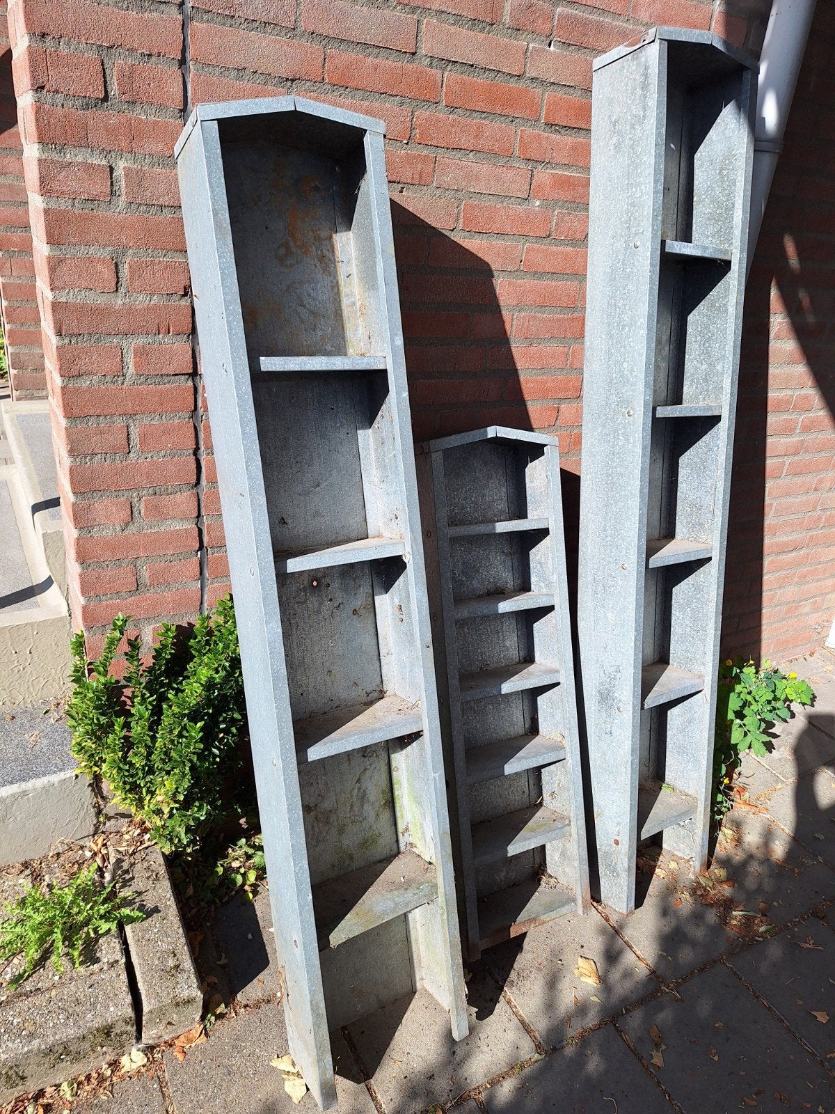 Set van 3 zinken tuinkasten in verschillende maten, Ophalen