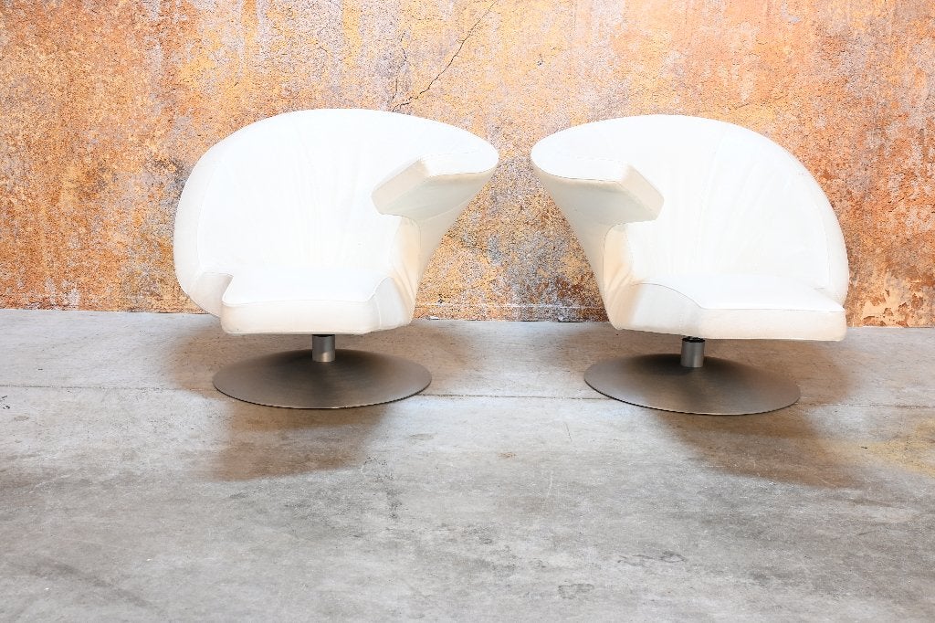 ZGAN 2 witte leren Leolux Parabolica design chaise longues, Leolux, 150 tot 200 cm, 75 tot 100 cm, Ophalen of Verzenden