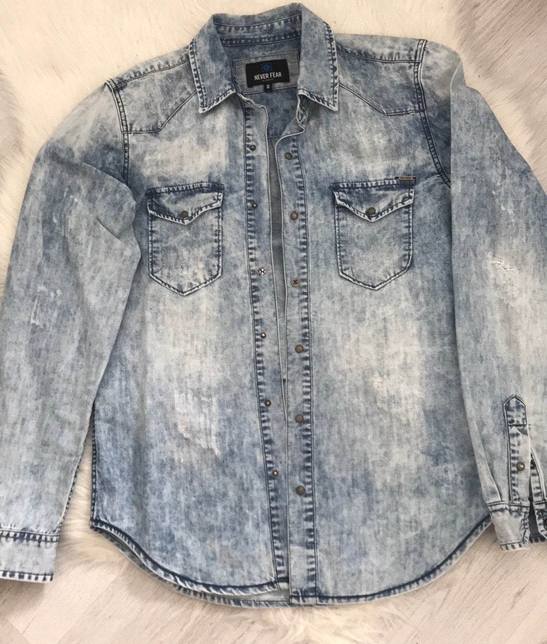 Spijkerblouse blauw maat S, Ophalen of Verzenden, Zo goed als nieuw, Blauw, Halswijdte 38 (S) of kleiner
