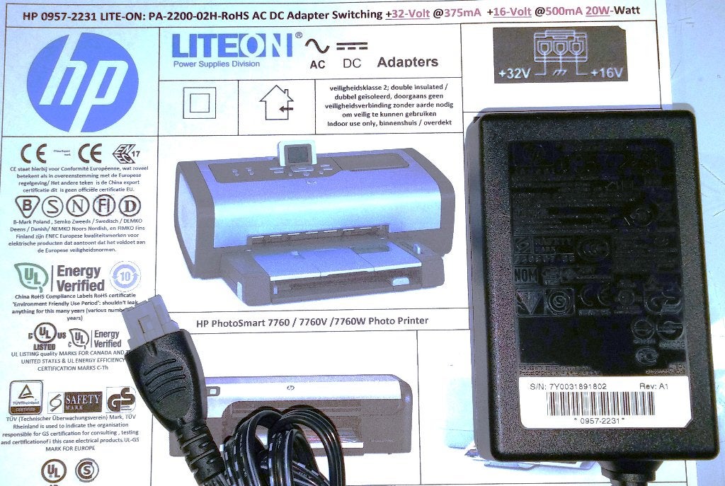 HP 0957-2231 LITE-ON PA-2231-02H-RoHS Adapter 32V 16V 32W, Computers en Software, Printerbenodigdheden, Ophalen of Verzenden, Zo goed als nieuw