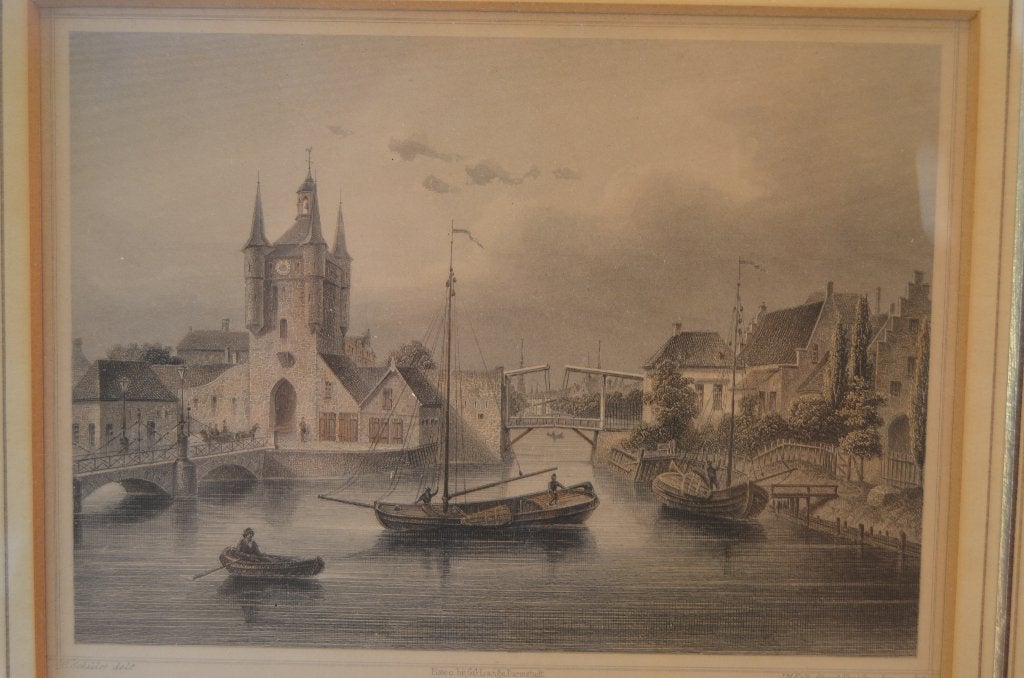 Gravure Haven van Zierikzee, Duits werk, Ingelijst, 1800 - 1899, Stadsgezicht, Ophalen of Verzenden
