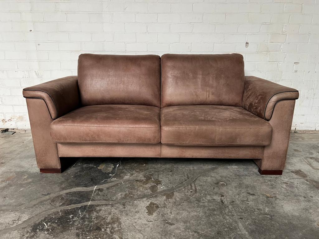 Bruine 2-zits bank / loveseat in lederlook – moderne sofa, Ophalen of Verzenden, Zo goed als nieuw, 75 tot 100 cm, Tweepersoons