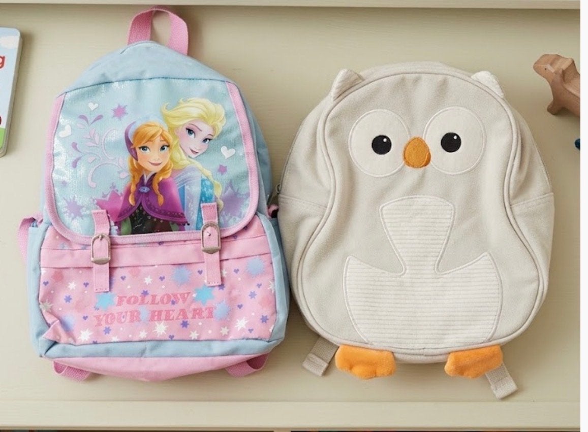 2 kinderrugzakken – Frozen & uil – samen €25, Gebruikt, Overige kleuren, Rugtas, Ophalen of Verzenden