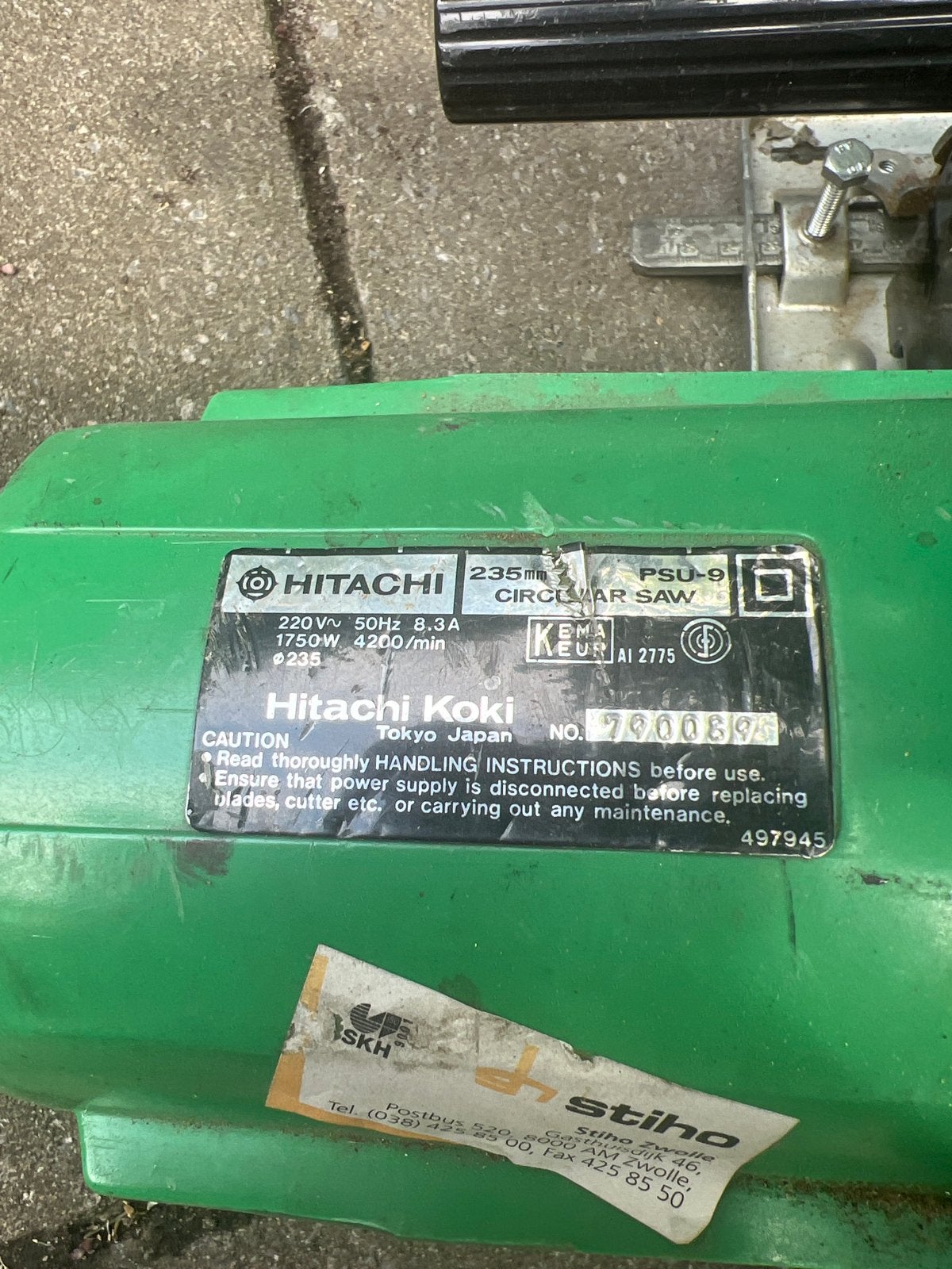 Hitachi Koki Cirkelzaag PSU-9 - 1750W, 235mm blad, Doe-het-zelf en Verbouw, Gereedschap | Zaagmachines, Gebruikt, Cirkelzaag, 70 mm of meer