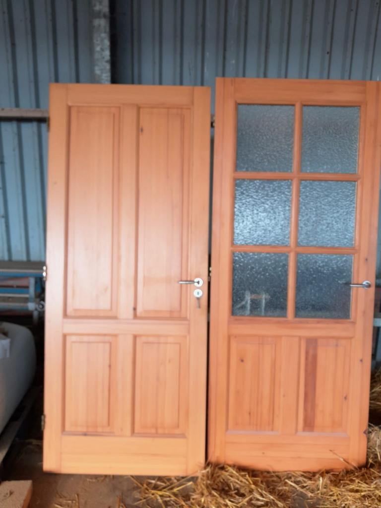 Houten massieve deur met glas, Doe-het-zelf en Verbouw, Ophalen, Gebruikt, Binnendeur, Glas