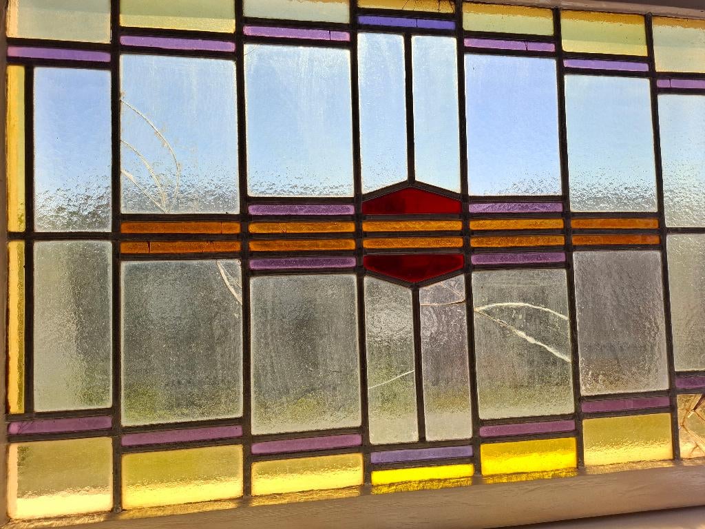 Mooi stuk glas in lood in kozijn, Doe-het-zelf en Verbouw, Glas en Ramen, Ophalen, Gevelraam of Ruit, Gebruikt, 80 tot 120 cm