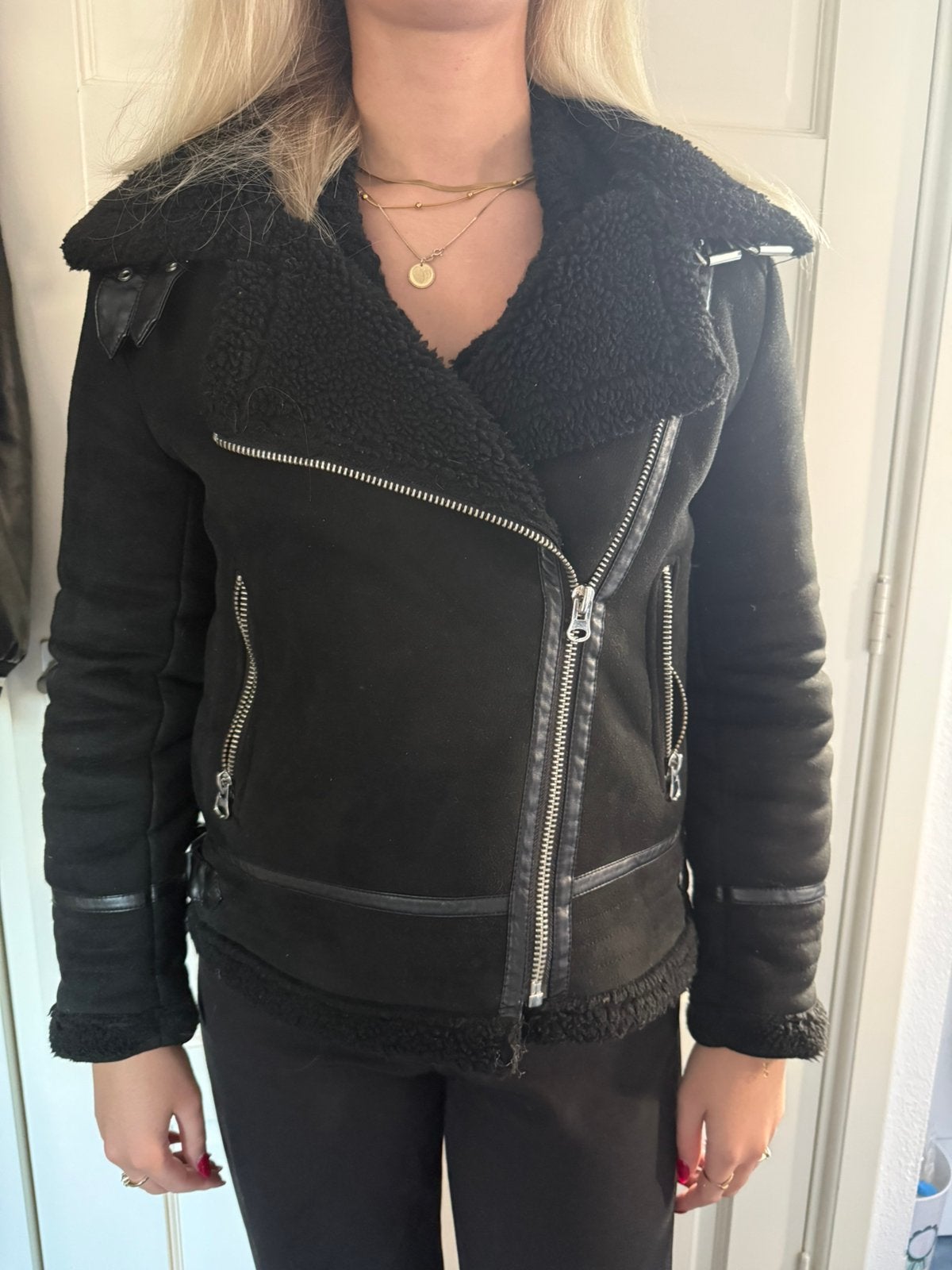 Zara zwart stoffen bikerjack maat S, Ophalen of Verzenden, Zo goed als nieuw, Maat 36 (S), Zwart