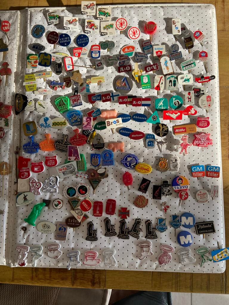 Speldjesalbum met veel verschillende speldjes, Verzamelen, Speldjes, Pins en Buttons, Ophalen, Gebruikt, Overige onderwerpen, Speldje of Pin
