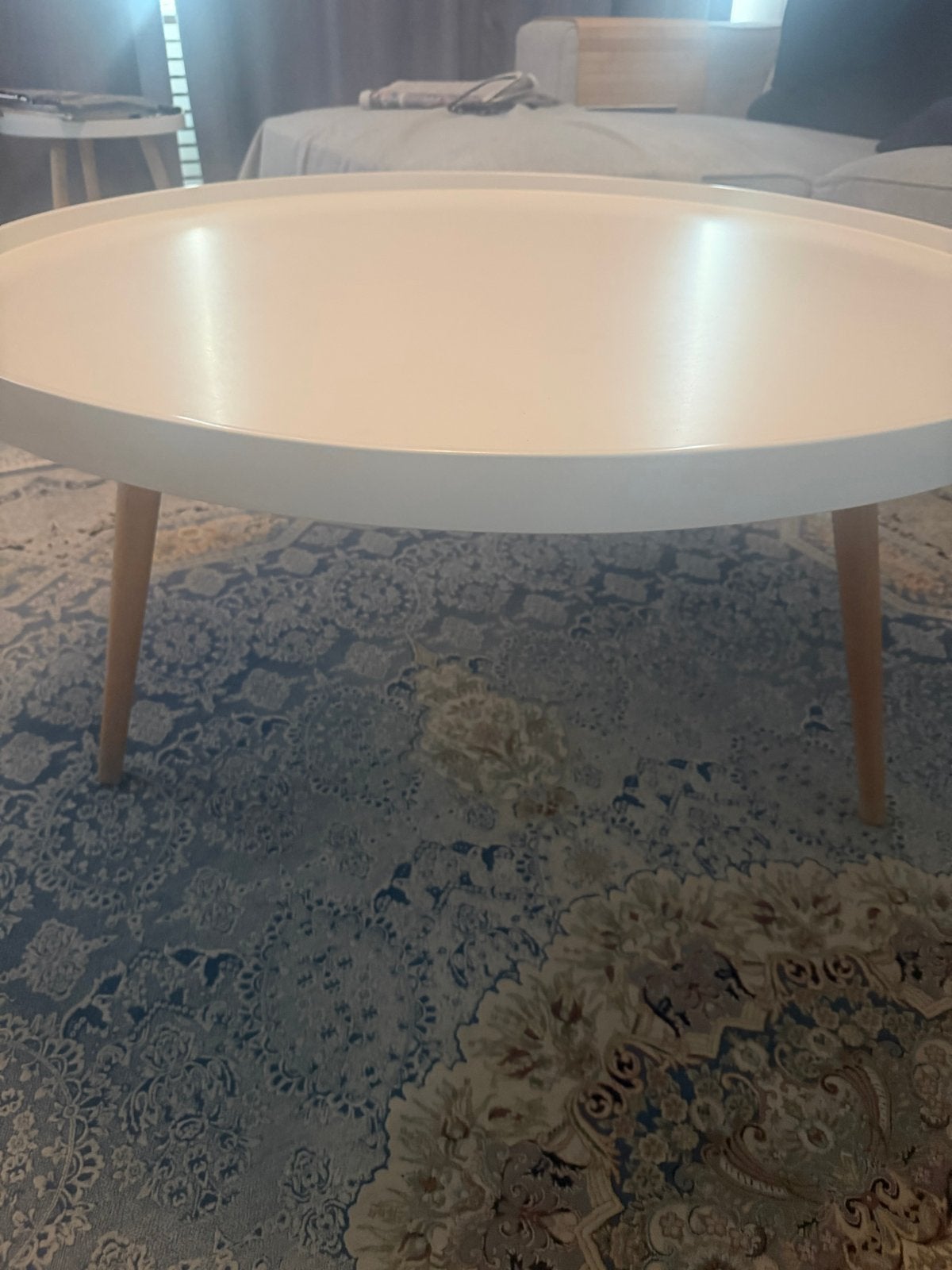 Set van 3 ronde salontafels, wit met houten poten, Ophalen, Gebruikt, Rond, 50 tot 100 cm