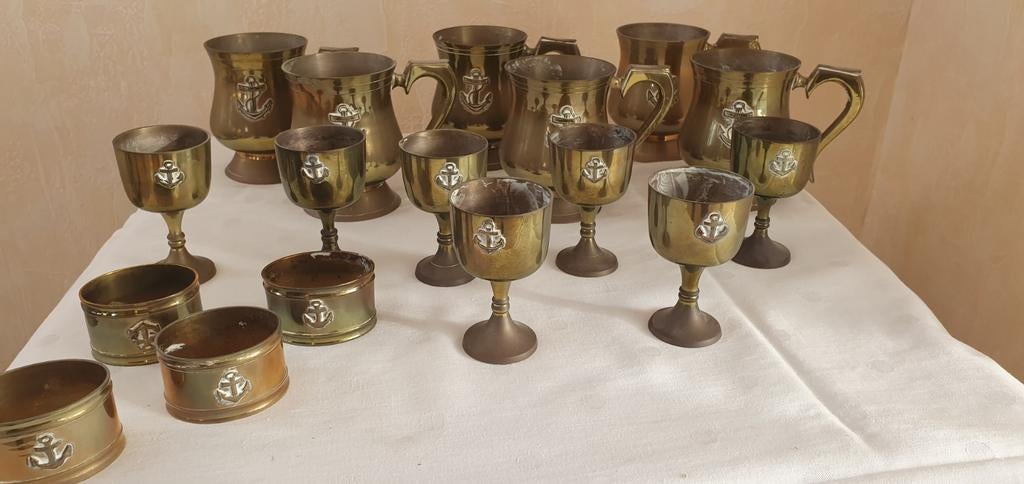 Vintage Messing Anker Servies Set - Bekers, Mokken & Ringen, Ophalen