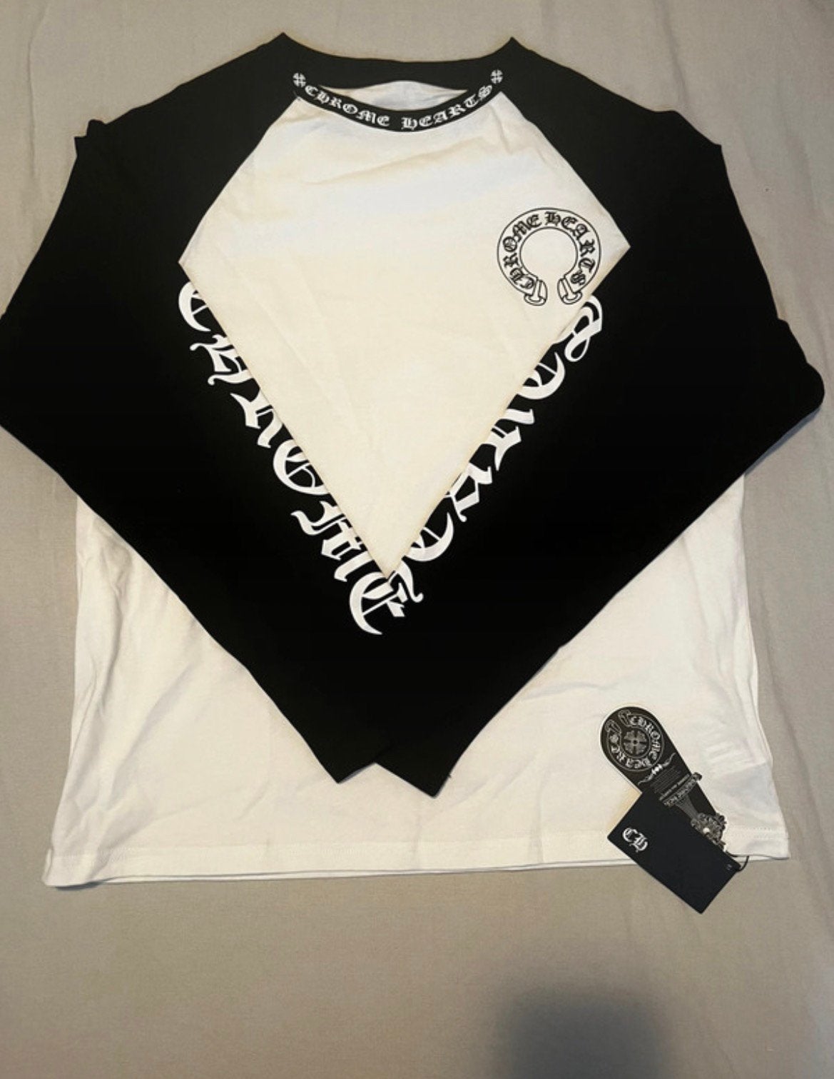 Longsleeve in Chrome Hearts-stijl Zwart/Wit Maat S, Kleding | Heren, Verzenden, Zo goed als nieuw, Zwart