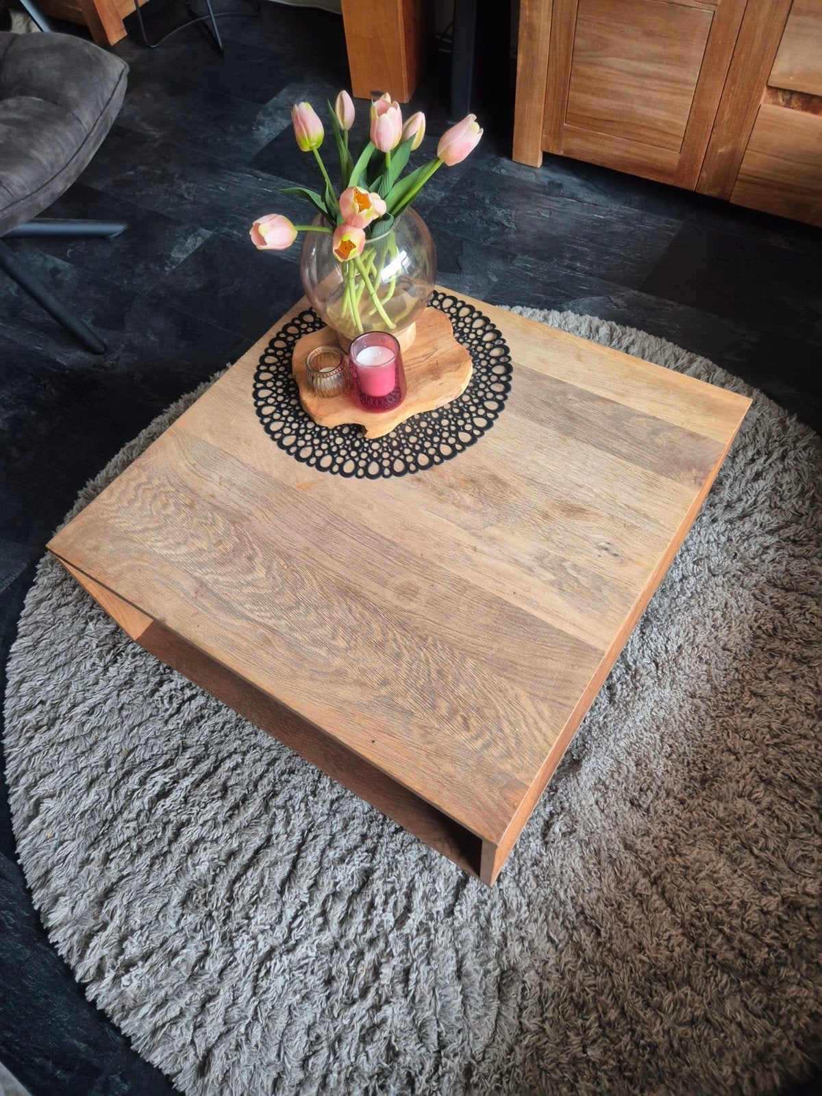 Vierkante houten salontafel op wielen, Gebruikt, 50 tot 100 cm, Vierkant, Minder dan 50 cm