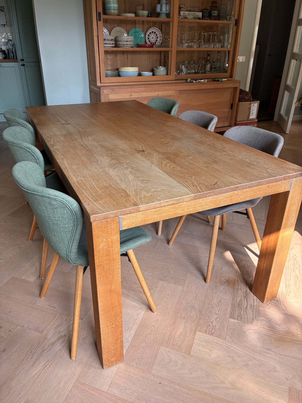 Uitschuifbare eettafel van eikenhout, Huis en Inrichting, Tafels | Eettafels, Ophalen, Gebruikt, 100 tot 150 cm, Eikenhout