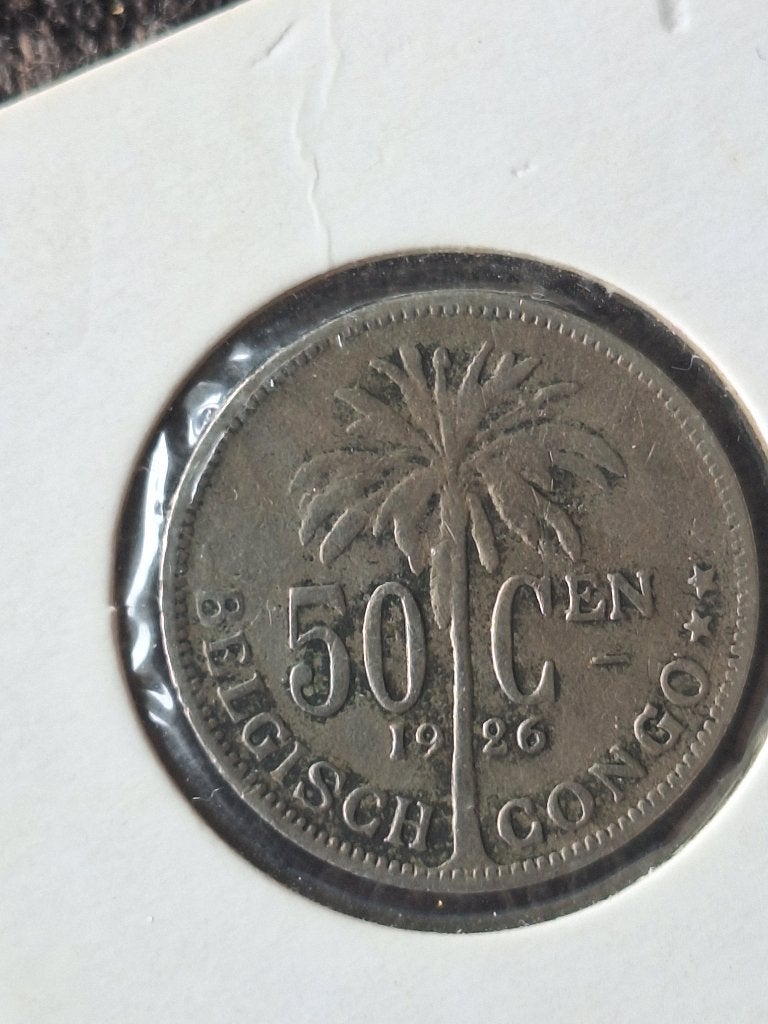 CONGO, BELGISCH CONGO 50 cents 1926 (#128), Ophalen of Verzenden, Overige landen, Losse munt