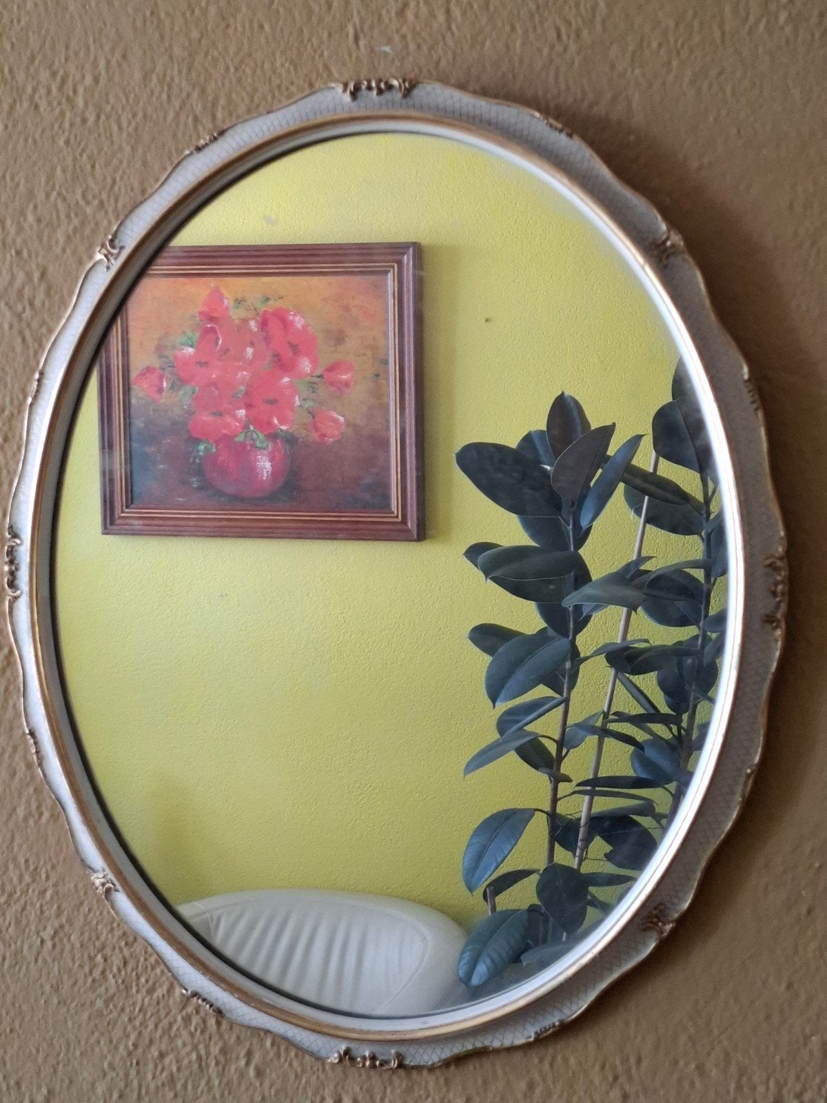 Vintage Pieterman spiegel - Ovaal met sierlijke lijst, Ophalen of Verzenden, Ovaal, Minder dan 50 cm, Minder dan 100 cm