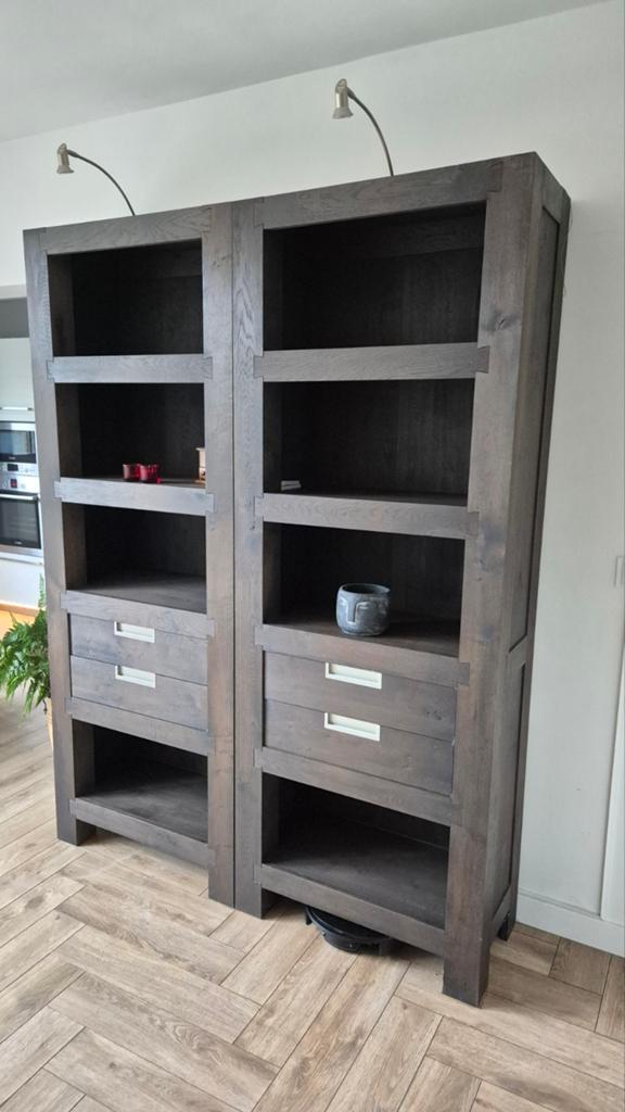 2 Eikenhouten Kasten van Dijk Design 75x37x200 cm, Ophalen, Met plank(en), Eikenhout, 50 tot 100 cm