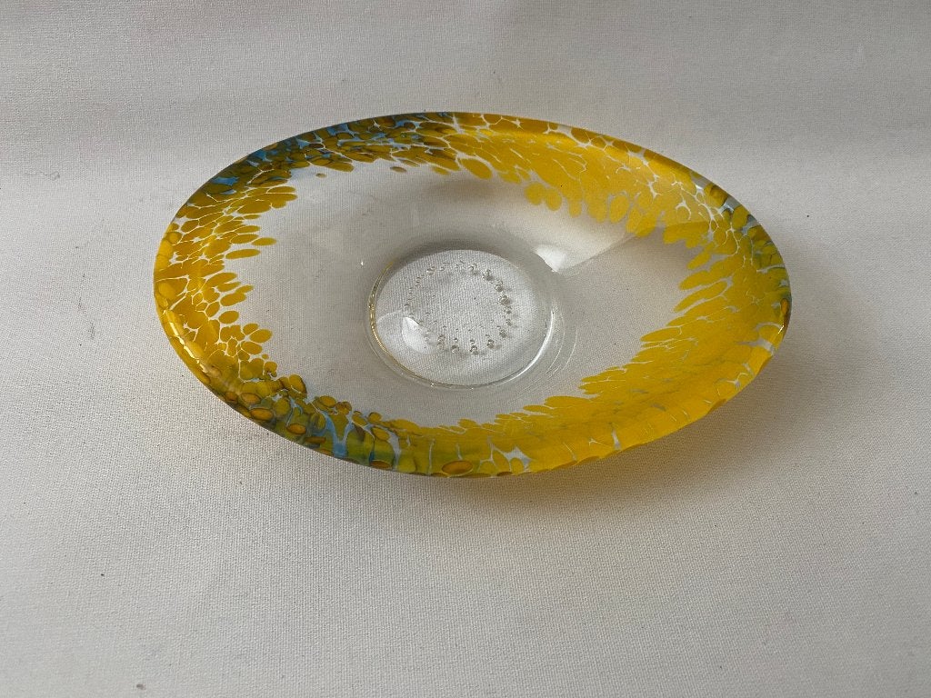 Retro Ovaal glazen ?Leerdam? Schaaltje met luchtbelletjes, Gebruikt, Schaal, Ophalen of Verzenden, Glas
