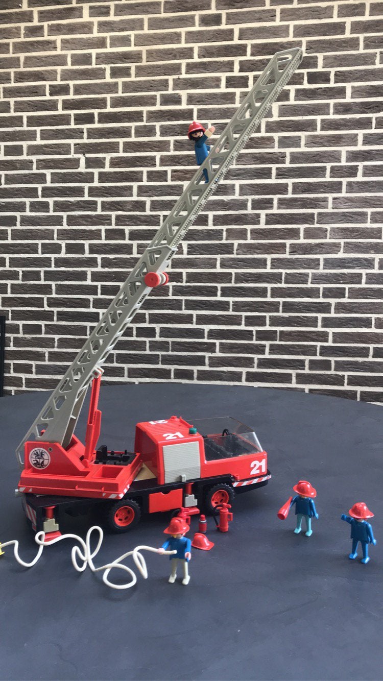Playmobil 3525 Vintage Brandweer Ladderwagen – jaren 80, Gebruikt, Complete set, Voertuig, Ophalen of Verzenden
