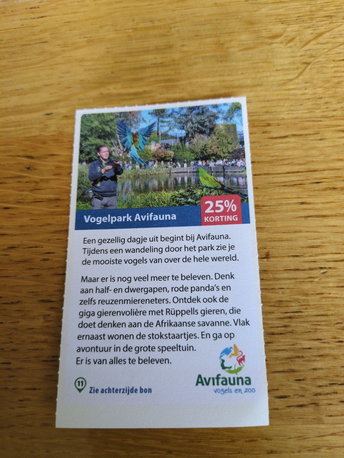 Kortingsbon voor Avifauna, 25 % korting, Drie personen of meer, Kortingskaart