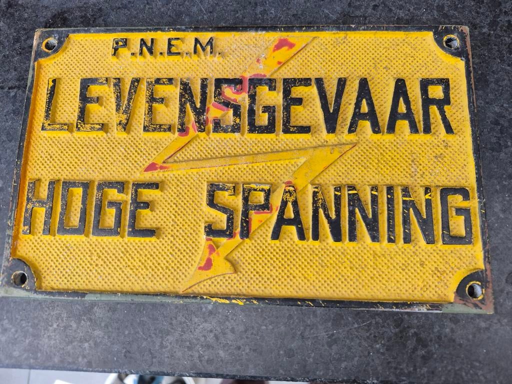 Vintage waarschuwingsbord PNEM Levensgevaar hoge spanning, Antiek en Kunst, Ophalen of Verzenden