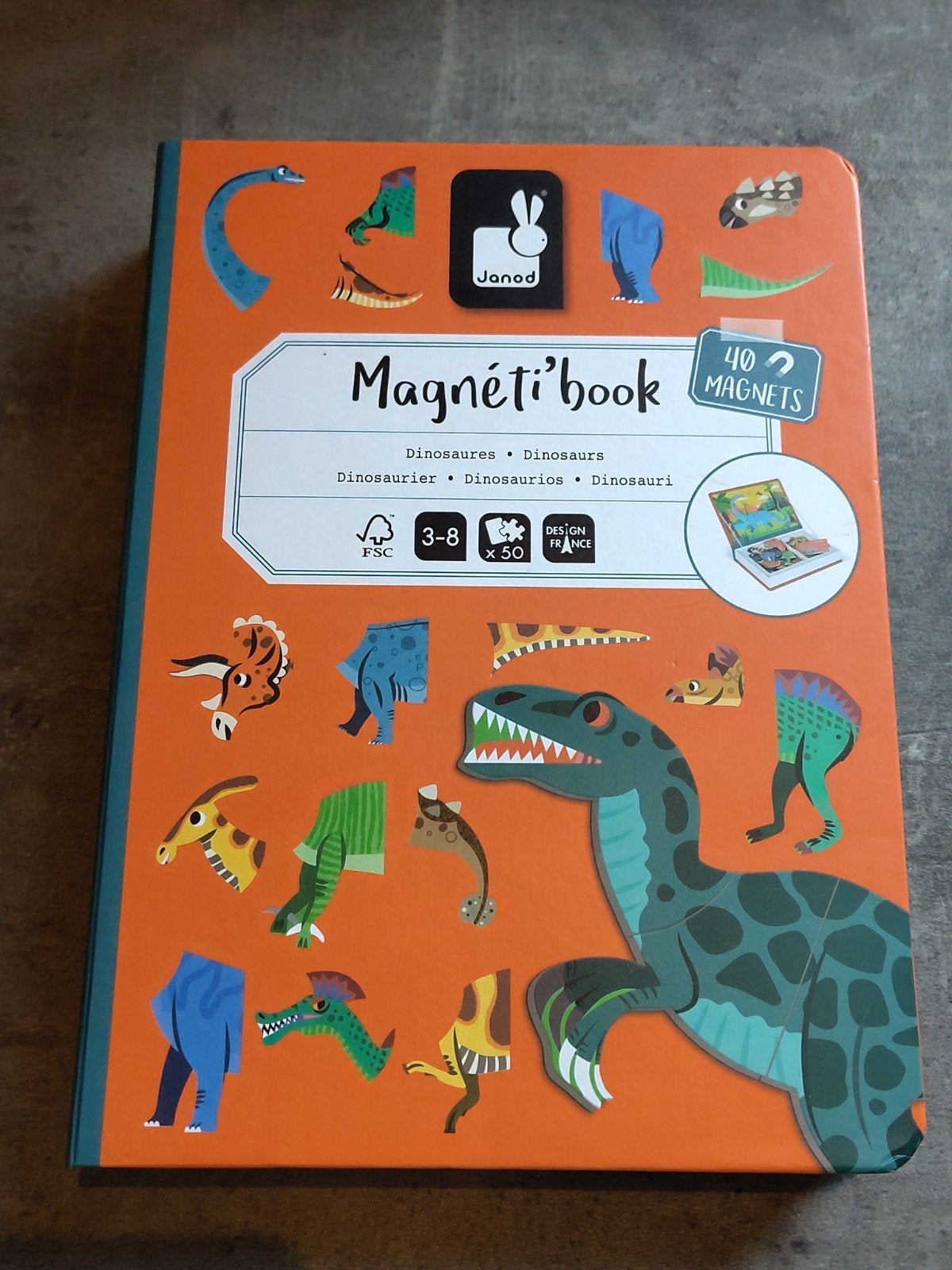 Janod magnetische puzzel Magneti'book dinosaurussen, Ophalen of Verzenden, Meer dan 50 stukjes, Gebruikt