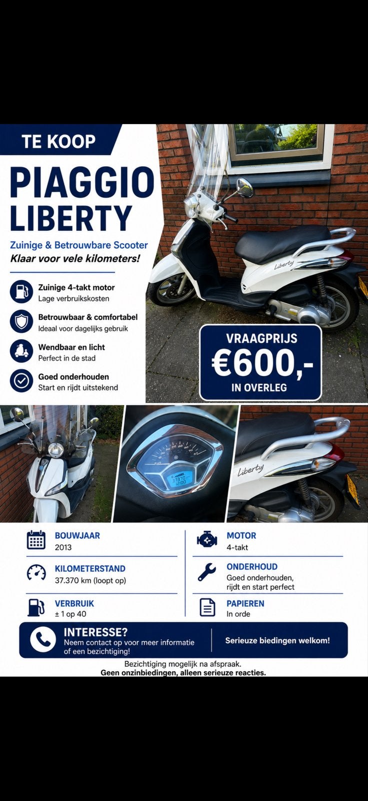 Piaggio Liberty – Nette en betrouwbare scooter, Gebruikt, Overige modellen, Maximaal 45 km/u, Ophalen of Verzenden