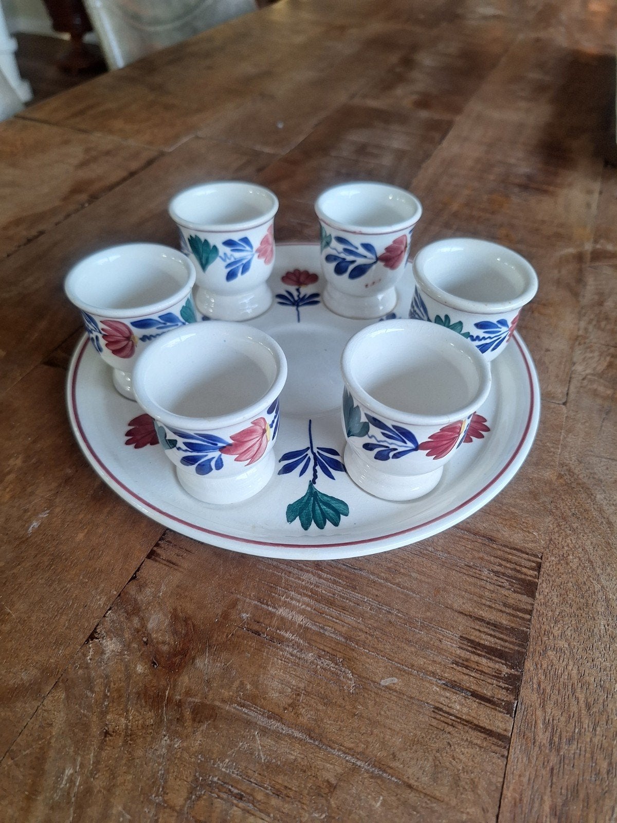 Boerenbont eierdopjes set 6x met bord, Ophalen of Verzenden