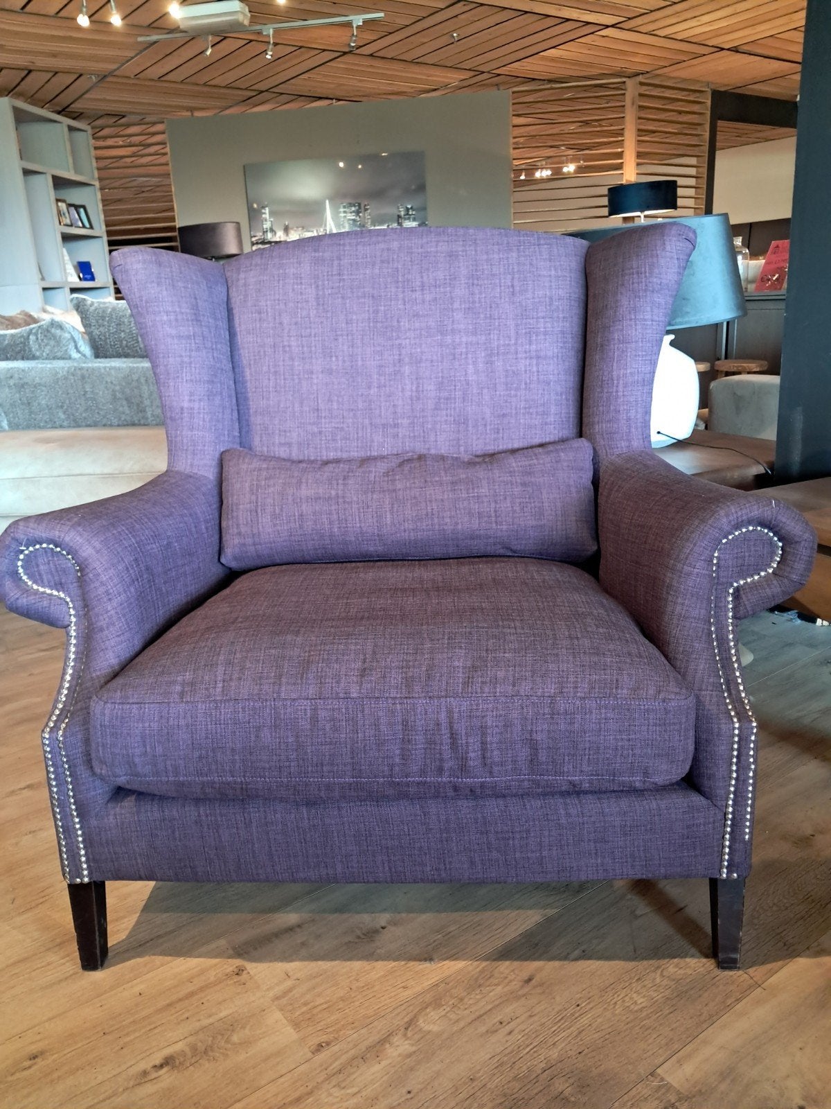 Paarse fauteuil VAN €1199 VOOR €475, Ophalen, Minder dan 75 cm, Zo goed als nieuw, Stof