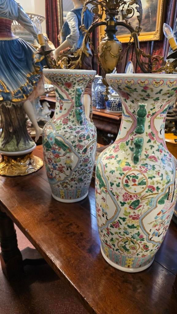Grote Antieke Chinese Famille Rose Vazen - Zeer Gaaf, Antiek en Kunst, Antiek | Vazen, Ophalen of Verzenden