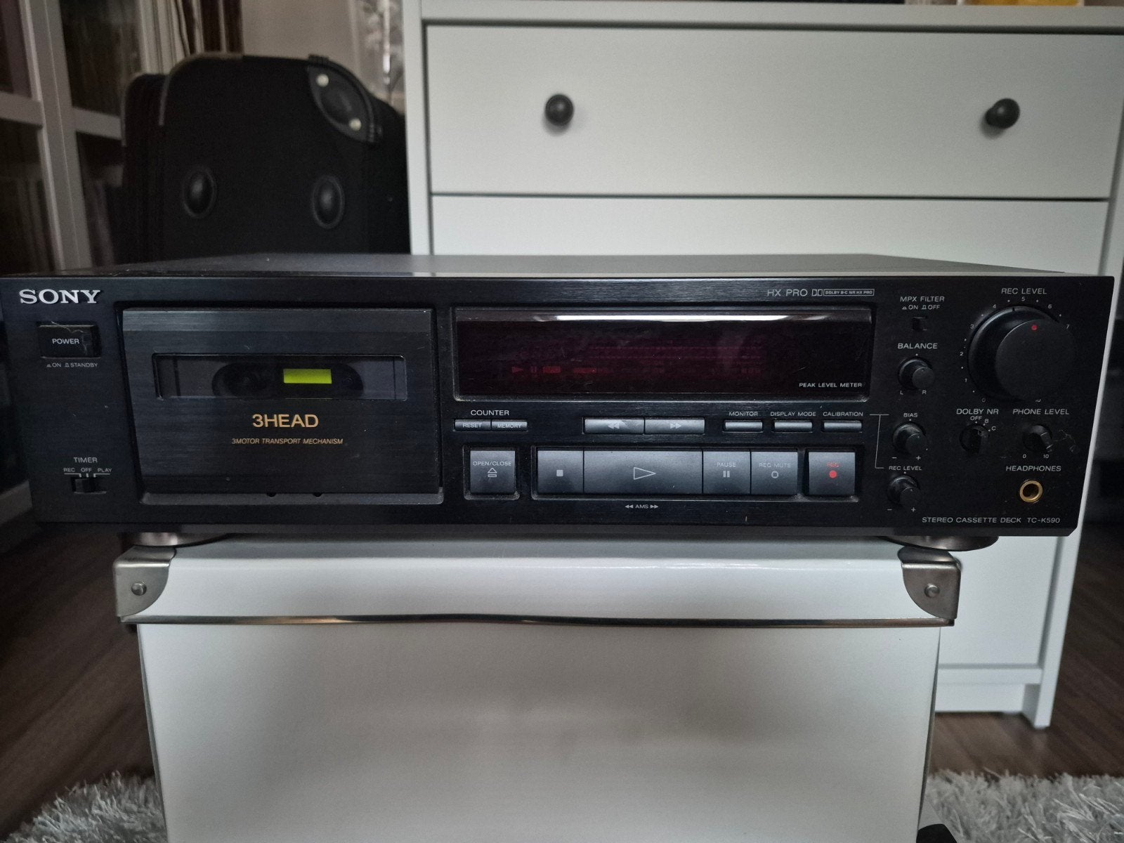 Sony TC-K590 Cassettedeck - 3 Head, HX PRO, Dolby B/C, Ophalen, Enkel, Sony, Tiptoetsen