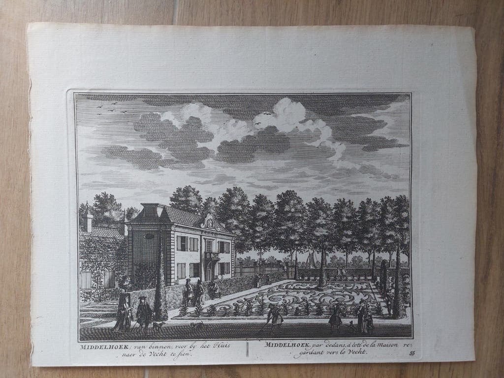 55 / Middelhoek Nieuwersluis - Originele gravure uit 1719, Antiek en Kunst, Stadsgezicht, Blanco verso, Ophalen of Verzenden, Gravure
