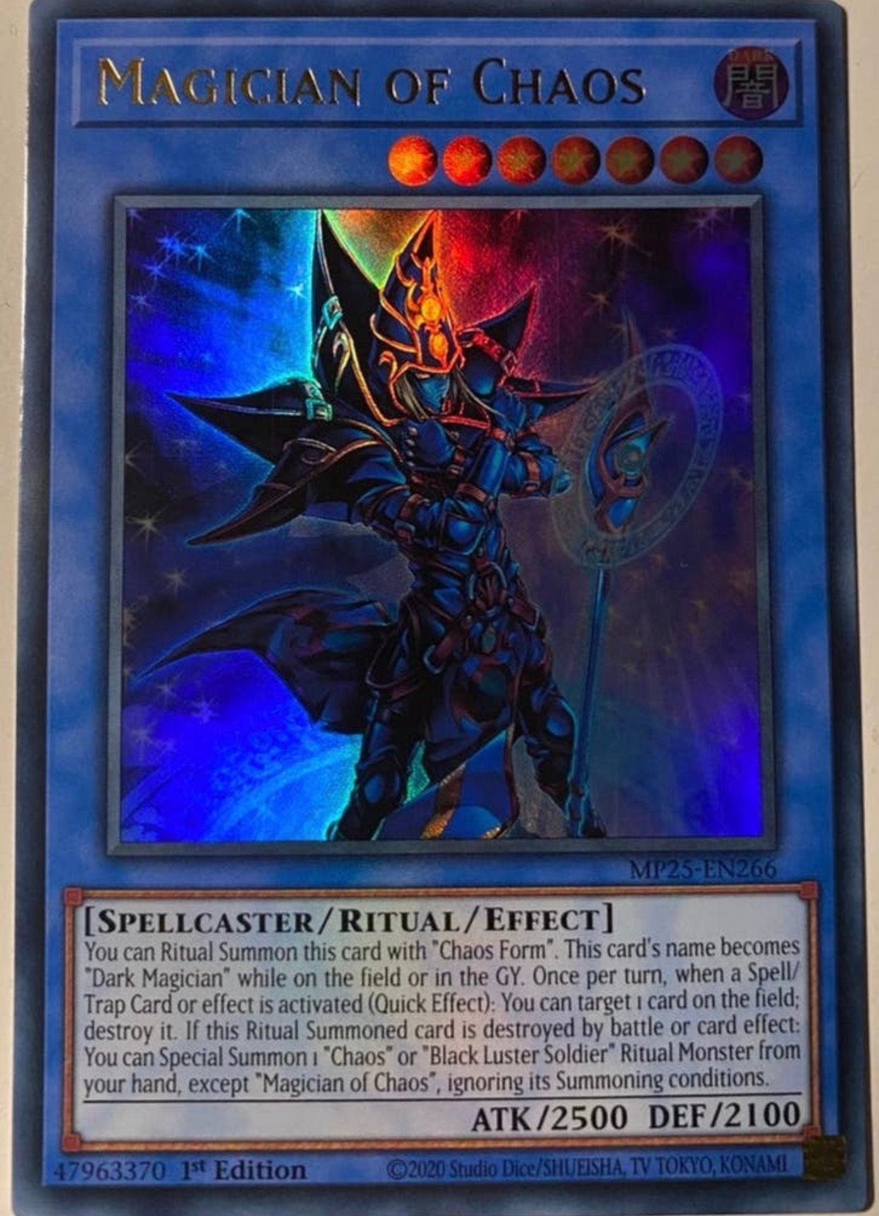 Yu-Gi-Oh! Magician of Chaos MP25 1st Edition Tin Promo !, Ophalen of Verzenden, Zo goed als nieuw, Losse kaart, Foil