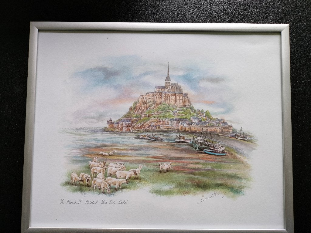 Litho Bernadette Vos Mont St. Michel, Antiek en Kunst, Kunst | Litho's en Zeefdrukken, Ophalen of Verzenden