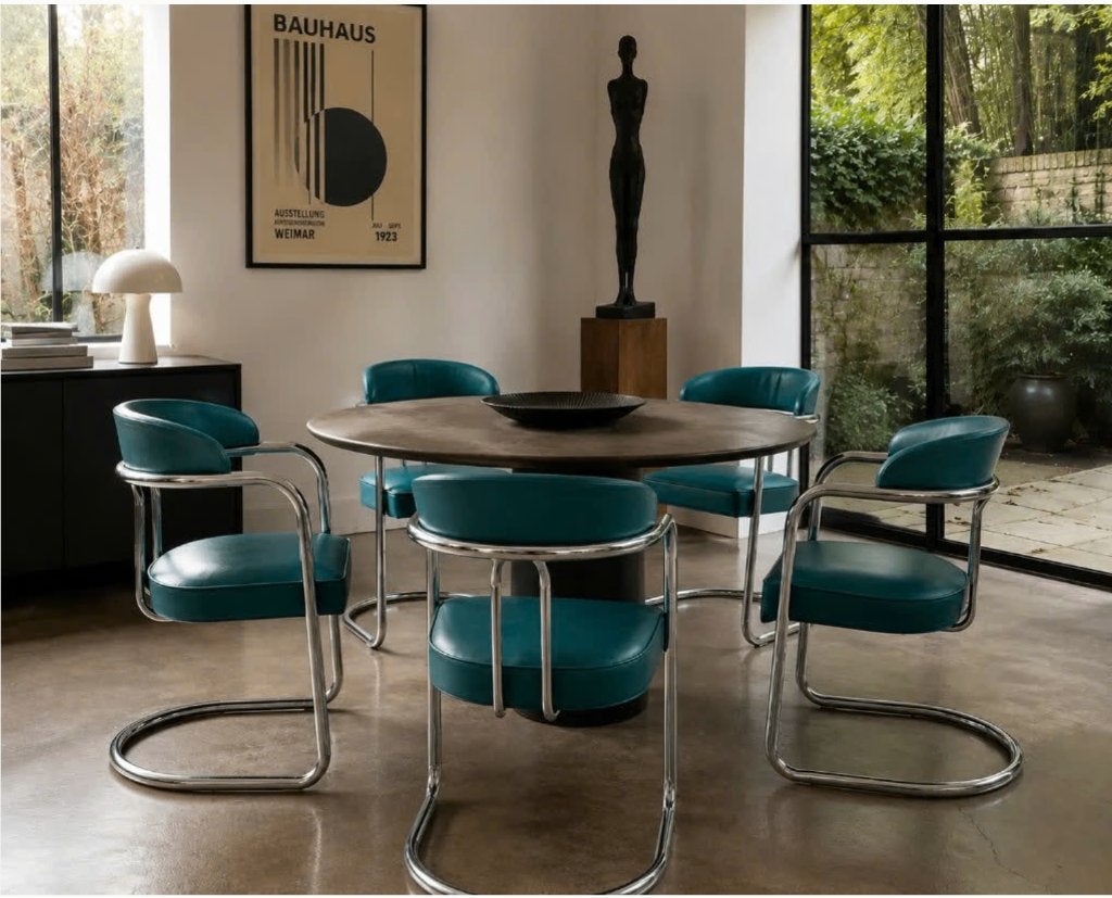 Zeldzaam 5 verchroomde buisframe stoelen jaren 30-40, Gebruikt, Overige kleuren, Overige materialen, Vijf, Zes of meer stoelen