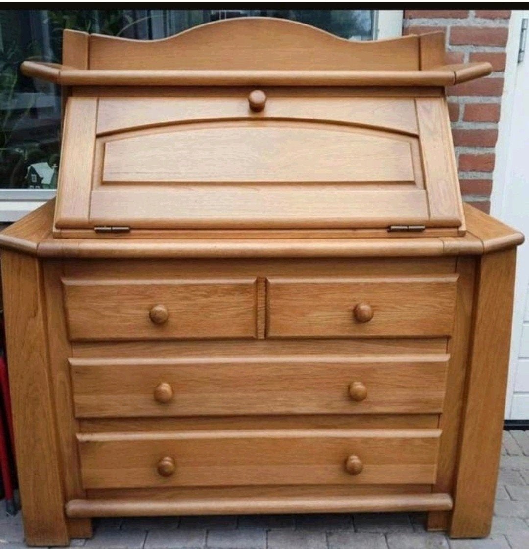 ✅️ Mooi Massief licht-eikenhout secretaire I.z.g.st., Ophalen, Gebruikt, Licht eiken, klassiek