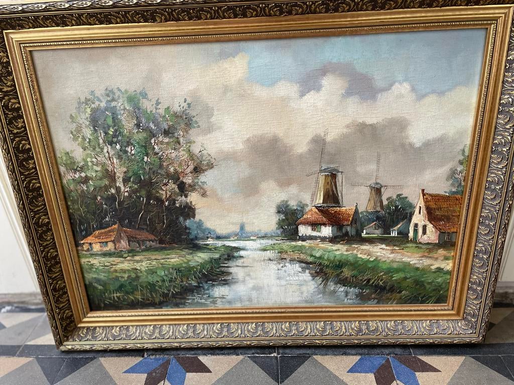 Schilderij Bernard Hendrik Slotman - Hollands Landschap, Antiek en Kunst, Kunst | Schilderijen | Klassiek, Ophalen of Verzenden