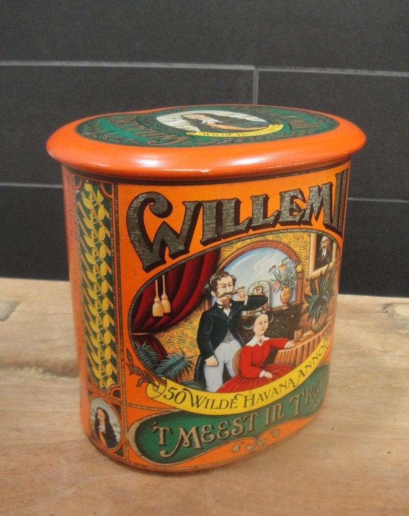 OUD BROCANT "WILLEM II WILDE HAVANA" BLIK, Ophalen of Verzenden, Gebruikt, Tabaksdoos of Verpakking