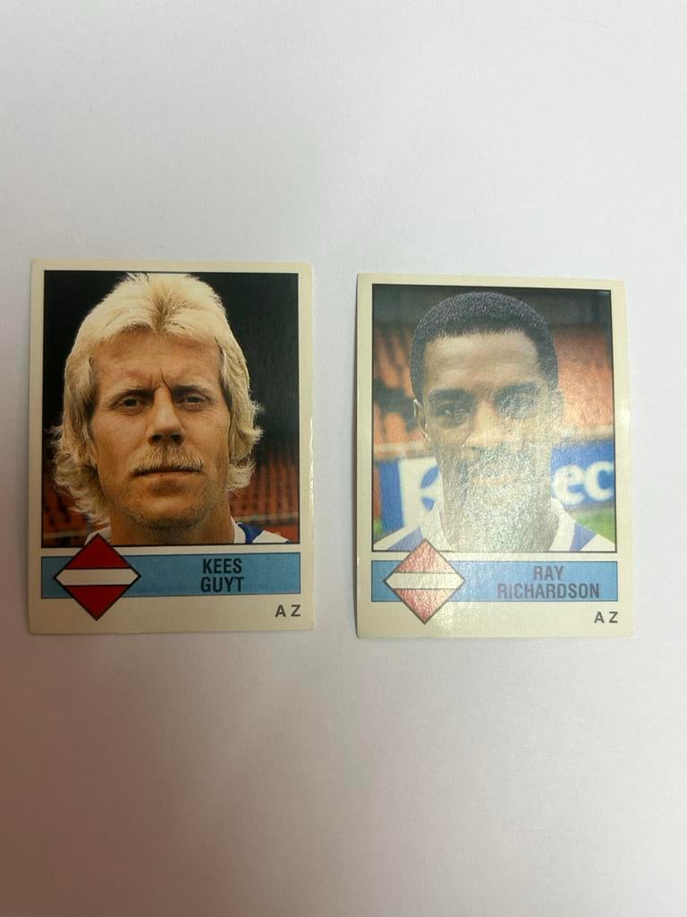 Twee Panini Voetbal 87 stickers AZ '67 Kees Guyt Ray Richard, Ophalen of Verzenden, Zo goed als nieuw, Sport