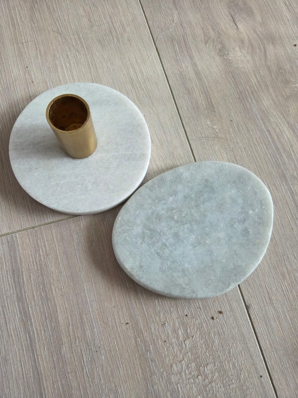 Marmeren kaarshouders set - Elegant en stijlvol, Gebruikt, Overige merken, Ophalen of Verzenden, Grijs