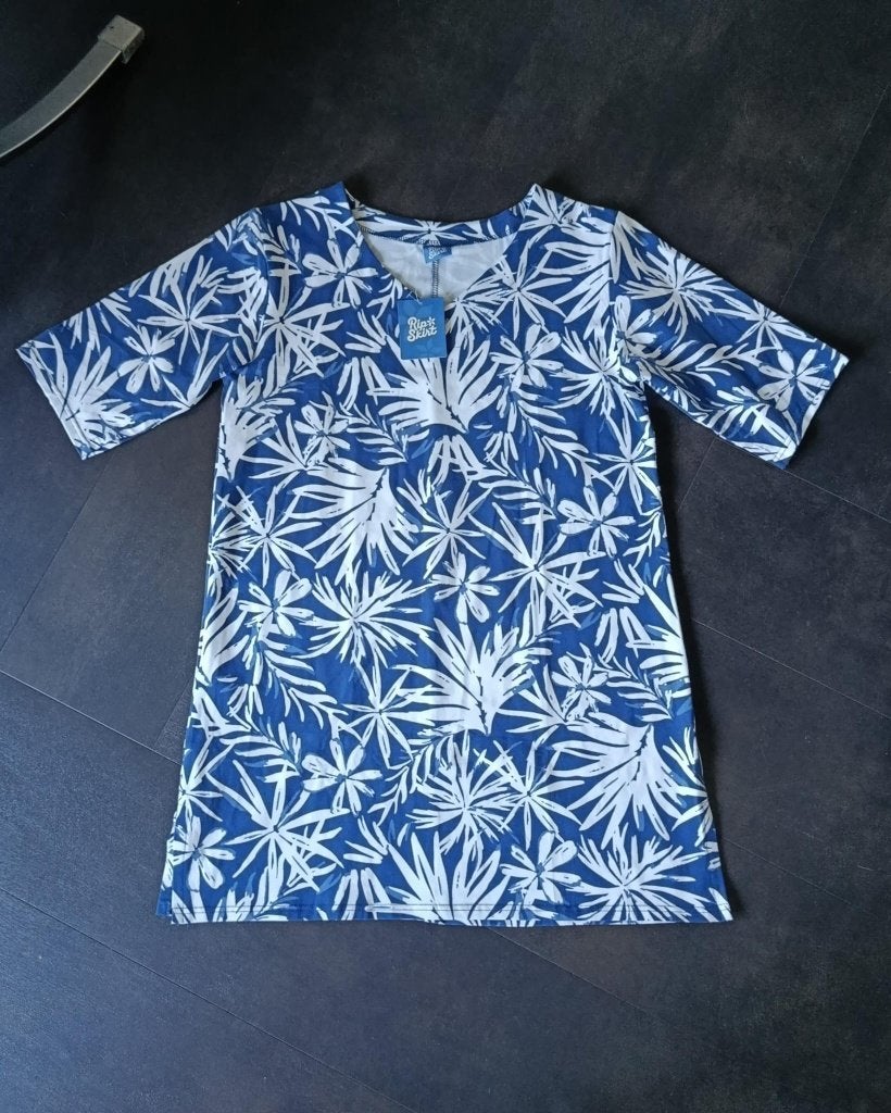 RipSkirt Hawaii Jurk - Blauw met Witte Tropische Print, Blauw, Nieuw, Maat 36 (S), Boven de knie